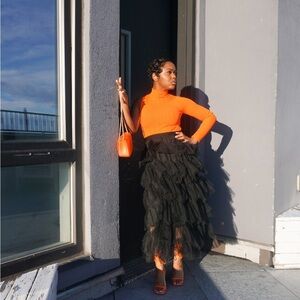 Chic Black Layered Maxi Skirt